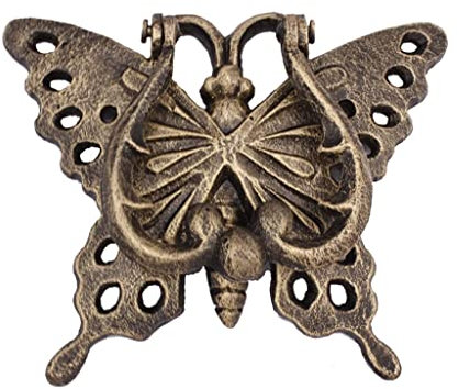 PIAOLING Battente per Porta a Farfalla in Ottone retrò ， Battente per Porta Decorativo in Ferro battuto Vintage ， Maniglia per cancello