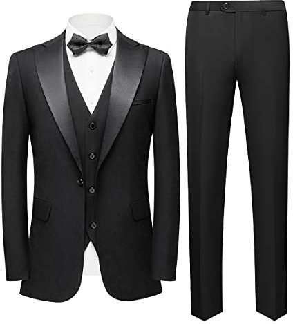 Sliktaa Herren Business Bankett Gentleman EIN-Knopf-Smoking-Anzug Dreiteiliges Kostüm Schwarz M