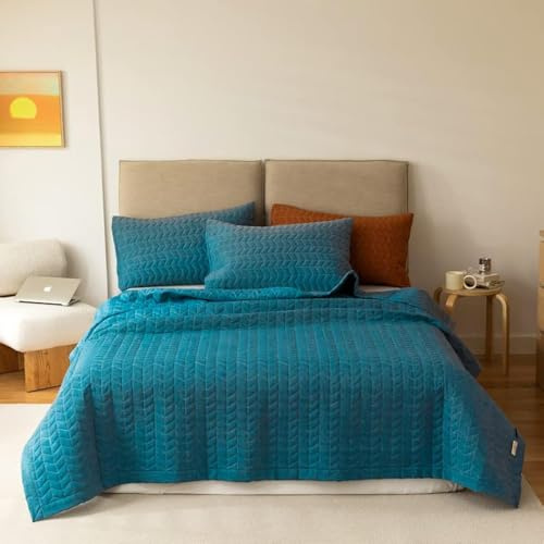 Lunoroey Copriletto King Size Blu Teal Morbida Microfibra Leggera Trapuntata Copriletti Coperta Tutte le Stagioni Set Biancheria da Letto (1 Trapunta, 2 Copricuscini Decorativi)