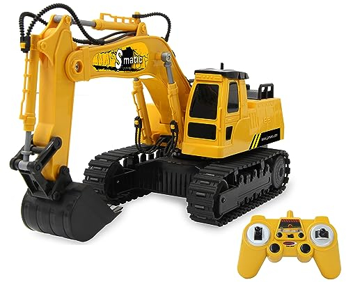 JAMARA 406310 Bagger S-Matic 2,4GHz, Kinderbagger, Spiezeugbagger, RC Kids, Ferngesteuert, Raupenantrieb, Mehrspielerbetrieb, ab 6 Jahre, 360 Grad Turmdrehung, Gelb