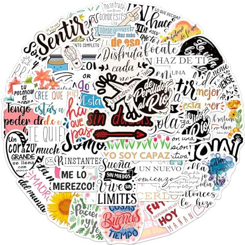 50pcs Pegatinas Frases Motivadoras Español Stickers Inspirardor para Ordenador Material Scrapbooking Suministros Álbumes de Recortes Bullet Journal Regalo para Niños Alumnos