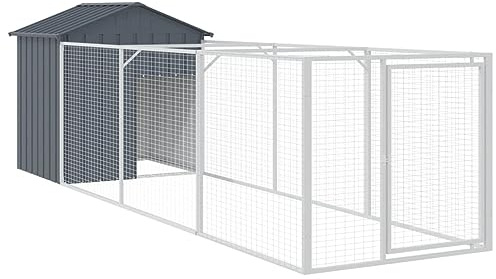 vidaXL Hundkoja med tak antracit 117x405x123 cm galvaniserat stål, hundhus, hund koja, utomhuskennel, hund hus, hund kojor, utomhuskennlar, hundgård