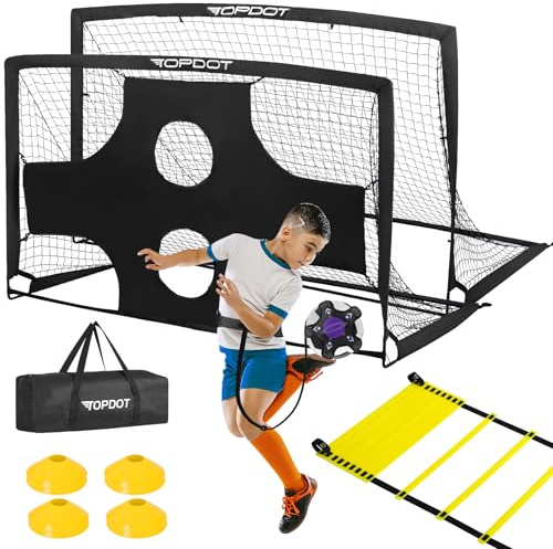Lot de 2 buts de football pour enfants - 180 x 120 cm - Pour l'entraînement dans la cour et les jeux de sport gonflables en plein air - Comprend football, échelle, cône, butée de tir, kicktrainer et