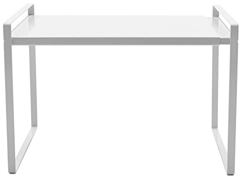 LOIRIIC Teleskop Schrankeinsatz, Erweiterbarer Küchenregal Organizer für Küchenschrank und Arbeitsplatten,34-63cm Regaleinsatz ausziehbar, Expandierbares Schrankregal für Zuhause, Weiß