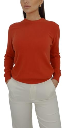 Pull col Rond en Cachemire pour Femmes, Fabriqué en Italie (FR/ES, Alpha/Lettres, L, Taille Normale, Taille Normale, Orange (5224))