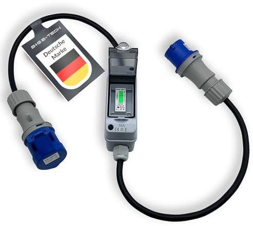 Contatore elettrico mobile Box 230 V [MID 24] con spina 16 A CEE e accoppiamento, contatore elettrico digitale, ideale per campeggio, cantieri e veicoli elettrici