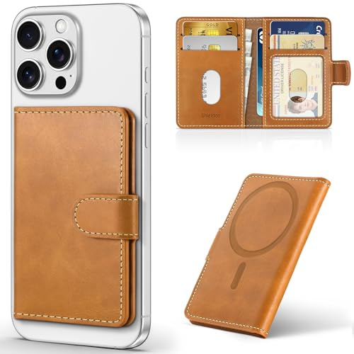 SHIELDON Echtleder Magnetische Wallet, Kartenhalter Kompatibel mit MagSafe Wallet [Abnehmbare] [RFID Blocker] [ID-Fenster] [6 Kartenfächer] für iPhone 17/16/15/14/13/12 Serie - Retro Hellbraun