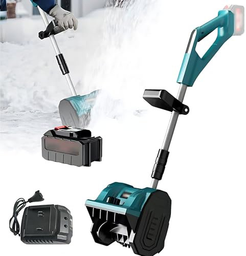 Barredora de Nieve de Empuje Manual de 30 cm, Pala quitanieve eléctrica inalámbrica con 10 baterías, Pala quitanieve eléctrica inalámbrica con Mango Frontal Ajustable y Poste telescópico