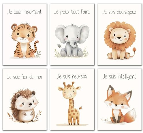 Lavema Decoration Chambre Bebe Affiches d'affirmation A4 (21x30cm) Sans Cadre | Poster Animaux Chambre Enfant Garcon Tableau | Poster Mural Enfant Deco Safari Jungle