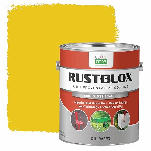 Rust-Blox Interior Exterior Paint – 1 Gallon, Rust Preventative High-Gloss Oil-Based Enamel, Durable Metal Coating for Indoor & Outdoor Surfaces, Fade & Chip Resistant, 1 Gallon (Safety Yellow)