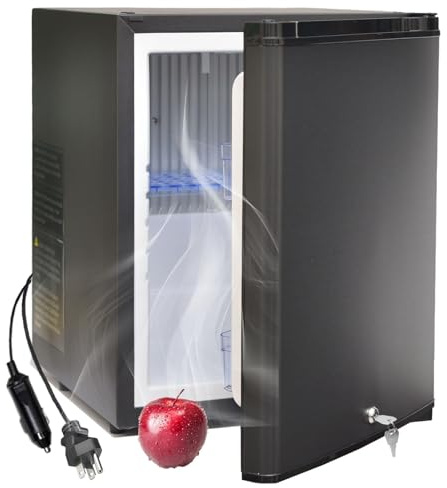 Smad Mini Fridge with Lock and Key 1.0 cu.ft, 12V RV Refrigerator 12V / 110V Super Quiet 12V Fridge Reversible Door Absorption Refrigerator for RV, Truck, Camping, Boat Use, Black
