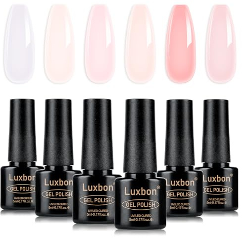 Luxbon Set de 6 piezas de Esmaltes de Uñas Semipermanentes en gel - Set de colores de primavera Esmalte en gel de larga duración, uv led Soak Off Nail Art Designs Kit de manicura 007