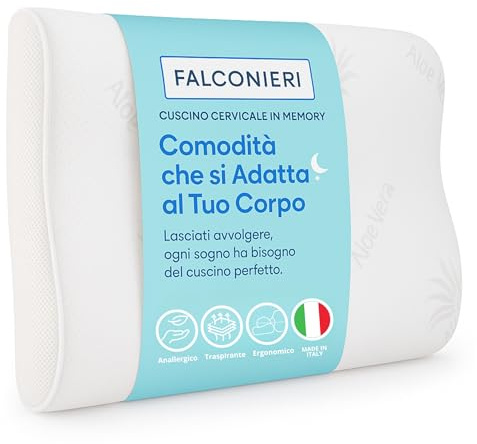 Cuscino per Cervicale Ergonomico per Dormire in Memory Foam HD Guanciale Antirussamento a Doppia Onda Efficace Supporto per Collo Spalle e Schiena con Federa Antiacaro Lavabile in Lavatrice (1pz)