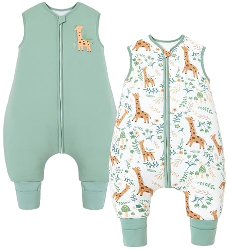 Chilsuessy Gigoteuse pour bébé avec Pieds 2.5 tog Coton Gigoteuse pour Enfant Toute l'année, 2.5 Tog/Vert + Girafe,