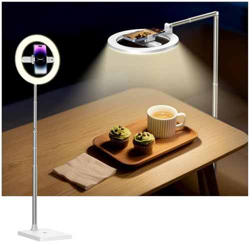yAyusi Senza Fili Luce ad Anello con Supporto Cellulare, 174 cm Pieghevole Ricaricabile Supporto per Ring Light per Fotografia Dall'alto per Registrazione Video, Fotografia, Streaming Live, TikTok