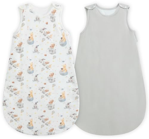 WYTbaby 2er Pack Sacco nanna per neonati 1.5 Tog Sacco nanna per tutto l'anno Morbido 100% cotone Sacco nanna per neonati Inverno per neonati maschi e femmine 0-18 mesi, grigio., 60 cm/0–6 Monate