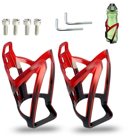 SEYUGOPTI 2Pcs Bike Water Bottle Cage, Gradient Lightweight PC Bottle Cage Holder for Road Mountain and Bikes, Strong Bicycle Drink Cup Holders with Screws and Wrench, Red-to-Black Gradient