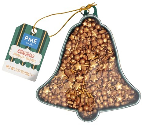 PME Cake Décorations de Noël Comestibles | Cloches Dorées (90g) | Décorations Festives pour Gâteaux, Cupcakes, Biscuits et Pâtisseries d’Hiver