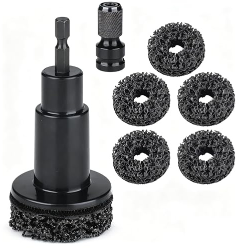 Wheel Hub Cleaning Kit, Brake Hub Cleaner Kit Includes 5 Pads | Wheel Resurfacing Tool Fits Power Drill or 1/2 Impact Driven Wrenches, Quick Rust Removal Tool for Lug Studs and Rotors