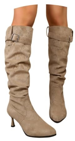 MODSGUE Bottes hautes pour femme avec talon haut, bout pointu, bottes d'été en daim sexy, chaussures basiques confortables et chics