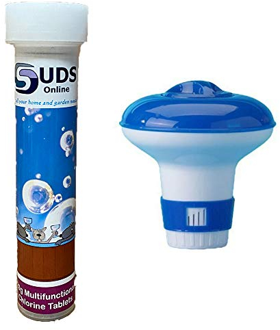 SUDS-ONLINE Floating Dispenser + 5 Ultimate Chlorine Tablets 20g Hot Tub Swimming Tablet