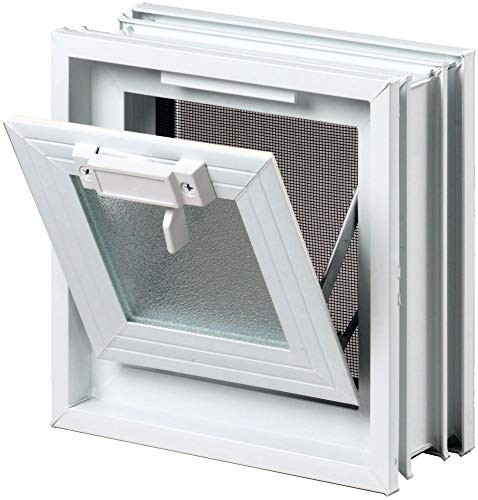 Fuchs Design Fenêtre d'aération (189x189x80 mm) Blanc au lieu de 1 brique de verre au format 19x19x8 cm - avec moustiquaire