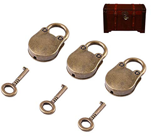 Vintage hänglås i zinklegering, 3-pack björnformade minilås antik design för smyckeskrin dagbok baggage trälådor