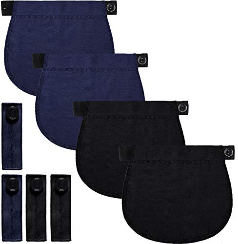 Syhood 6 Pieces Maternity Pants Extender Set Adjustable Waist Extenders Elastic Pant Button Extenders Pregnancy Stretch Band for Women Men(Black+Navy Blue)