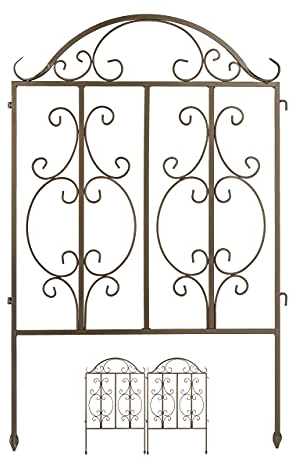 Relaxdays Vallas Jardín Metálicas, 98 x 63,5 cm, Delimitadores Huerto, 3 Paneles, Decorativas, Rejas con Estacas, Bronce