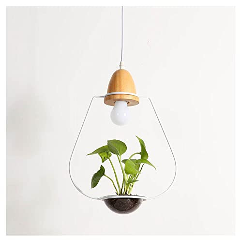 Metal Suspension E27 Suspension Moderne Lampe Plante Verte Pendante Lumière Lustre en fer forgé en bois restaurant café bar fleuriste balcon lustre en pot Suspension intérieure,E