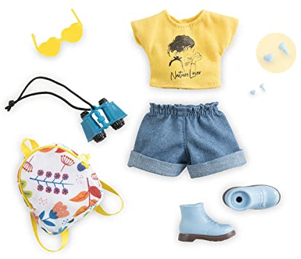 Corolle 9000610040 - Girls Zubehörset Natur und Abenteuer, Entdeckeroutfit mit Ohrringen, Sonnenbrille, Fernglas und Rucksack, 9 Teile, für alle 28cm Corollepuppen, ab 4 Jahren