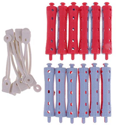 zalati Canne permanenti per parrucchiere, bigodini per salone di bellezza, parrucchiere, 12 pezzi, 7 x 1,5 cm, rosso e grigio