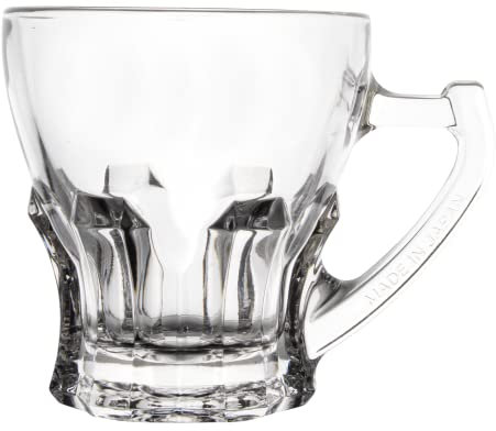 Juego de 6 tazas de té de cristal, 180 ml, con asas en caja de regalo