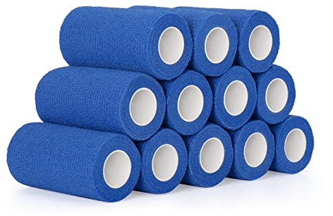 12 Roll Selbstklebender Verband 10cm Kohäsive Bandage Selbsthaftende Haftbandage Verband Elastische Binde für Finger, Hand Cohesive Bandage Fixierverband Pet Vet Wrap für Pferd Dog Bandagen (Blau)