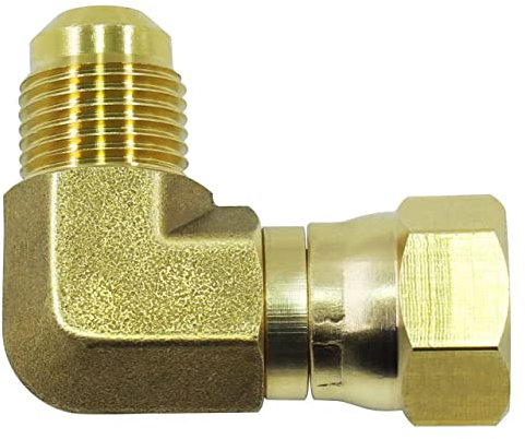 KBZ 90 Degree Elbow Connector, 3/8 Female Swivel Flare x 3/8 Male Flare, Solid Brass, Perfect for Olympian Wave Heaters & BBQ Grills