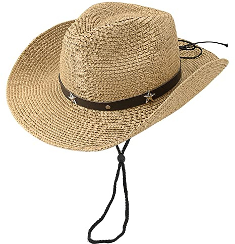 HilyBony Toddlers Sun Hat Straw Cowboy Hats for Boys Girls Western Summer Cowgirl Hat with Belt Buckle for 2-9Yrs Kids