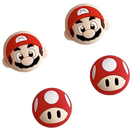 Viwind Capuchons de Pouce Compatibles avec Nintendo Switch/OLED/Switch Lite, Silicone Souple Joy-Con Joystick Thumb Grip Caps Cute 3D Analog Stick Cover(Mario)