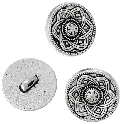 KnitForLess 10-Pack Antique Silver Metal Buttons - 15mm Decorative Flower Pattern Shank Buttons for Sewing, Crafting, DIY Clothing, and Home Decor Projects (Single Hole)