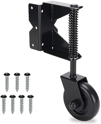 Gate Wheel, Spring Loaded Gate Caster, Heavy Duty Wooden Fence Gate Caster Wheel, 360 Degree Swivel Outdoor Swing or Rolling Gate Support Wheel Kit, 4-1/2 Inch, 220 Lbs Capacity, Black(Right)