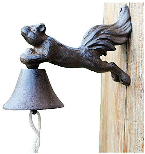 Campanilla Antigua, Campanilla Manual, con decoración de Ardilla, Soporte de Pared, Campana de Puerta de Estilo Tradicional, decoración de Pared for el hogar y el jardín