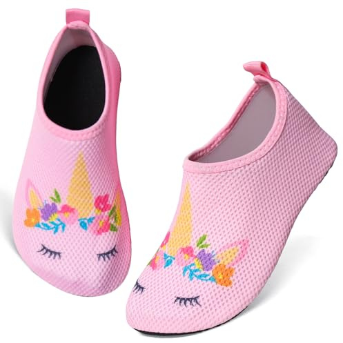 TMEOG Water Shoes Kids Beach Swim Shoes Slipfree Pool Shoes Toddler Aqua Sea Wet Shoes Quick Dry Wetsuit Barefoot Shoes for Boys Girls(UC-Pink,5.5-6.5)