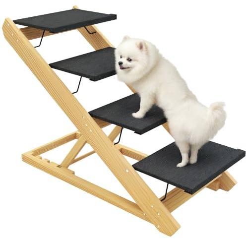 PawHut Dog Steps Dog Ramp 4-Step Adjustable Height for Large Sized Pets | Pet Stairs, Foldable Dog Stairs for Bed Sofa, Non-slip Surface