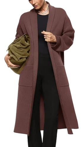Womens Long Sleeve Cardigan Sweaters Oversized Open Front Maxi Coat Brown
