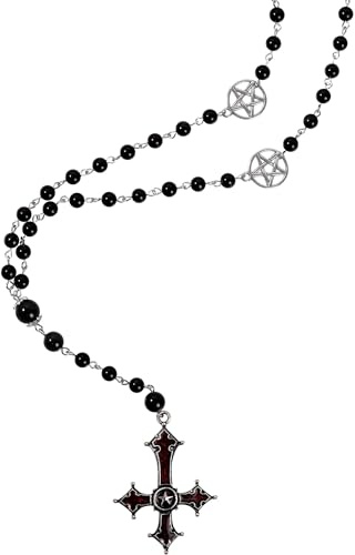 Hanary goth kors halsband, långt pärlhalsband stående på huvudet kors, halloween jul nyår smycken gåva för kvinnor, Medium, Zink, Utan ädelstenar
