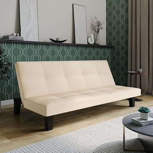 URBNLIVING 2/3-Seater Folding Sofa Bed, Multi-Functional Upholstered Couch, Plastic Legs, Converts to Bed, PVC & Fabric Options, Small Spaces, Relaxation, Comfortable, Space-Saving Furniture