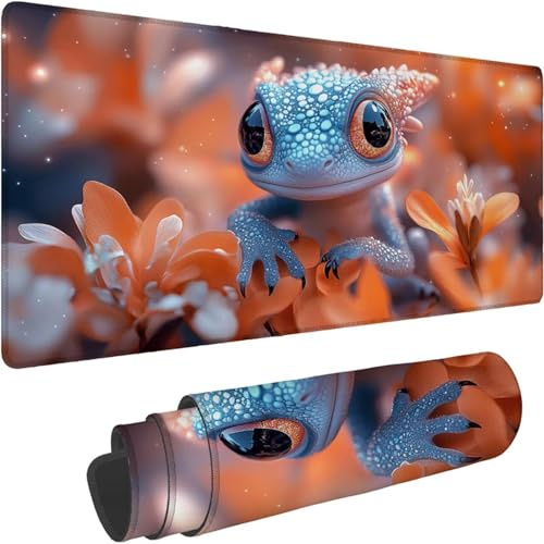 Mouse Mat 1400 x 700 x 3mm Large Mouse Mat Non Slip Rubber Base, Soft Textured Surface with Stitched Edges, Waterproof Desk Mat for PC, Laptop, Laser Mice for Office, Animal Lizard Printing xn-162