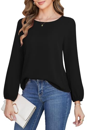 MEILANZJ Women's Long Sleeve Chiffon Blouse Business Casual Top Work Shirts,Black,XX-Large