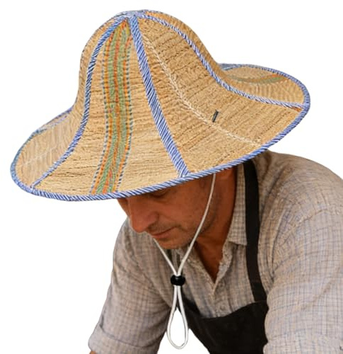 Cappello di paglia da spiaggia, cappello protettivo a tesa larga, cappello da da uomo, per pendolarismo, ciclismo, agricoltura, viaggi, giardino, uomini e donne, agricoltori e giardinieri