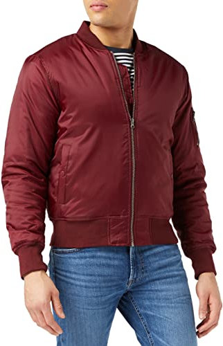 Urban Classics Herren Jacke - Basic Bomber Jacket, Bomberjacke mit aufgesetzter Tasche und Zipper am Arm, Rot (Burgundy 606), Gr. Large