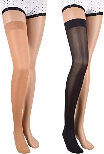 23-32 mmHg (Klasse 2) ASSISTICA® Medizinische Kompressionsstrümpfe mit geschlossener Spitze, Damen / Herren Stützstrümpfe mit Zeh, AG Ersatzstrümpfe mit Silikonband (158-170 cm/Medium, Schwarz)